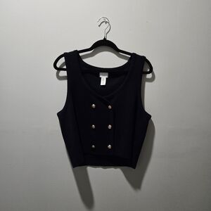 Navy Blue Sleeveless Top Vest Gold Button H&M